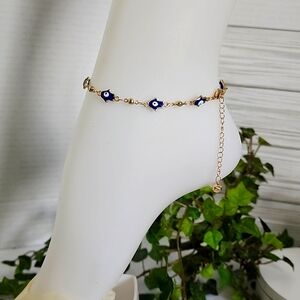Boho Blue Evil Eye Hamsa Hand Ankle Bracelet Anklet Gold Filled New
